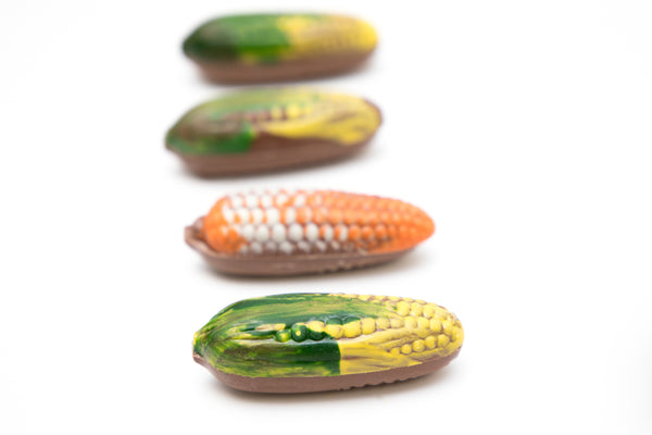 Hand-painted solid milk chocolate corn by Mr. B's Chocolates