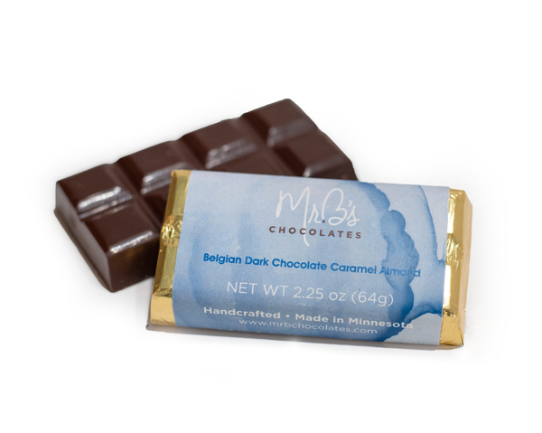 Caramel Almond Chocolate Bar in Dark Chocolate - from Mr. B's Chocolates