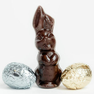 dark chocolate bunny with chocolate eggs - Gourmet Easter Candy from Mr. B's Chocolates