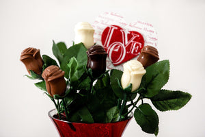 Chocolate rose or chocolate rose bouquet in dark, milk, or white chocolate from Mr. B's Chocolates.