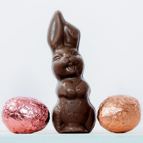 milk chocolate bunny with milk chocolate eggs - Belgian chocolate Easter candy from Mr. B's