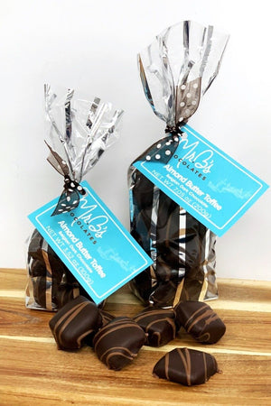 Dark chocolate toffee candies with crushed almonds by Mr. B's Chocolates
